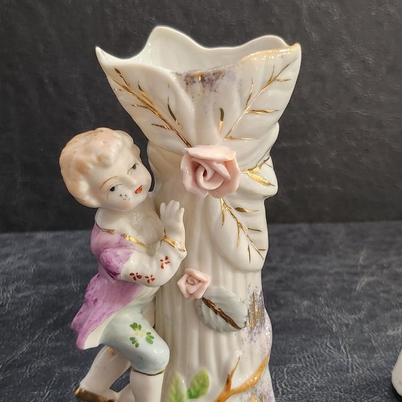 Pair of Vintage 1950s Ucagco Porcelain Figural Spill Vases Made in Japan - Picture 7 of 10